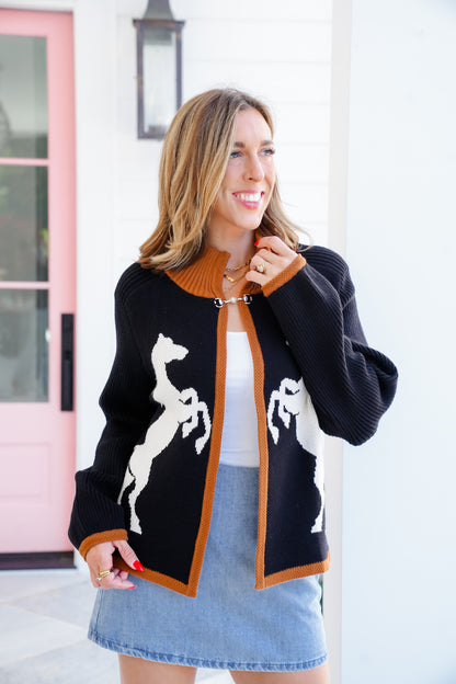 Horse Pattern Long Sleeve Knit Cardigan