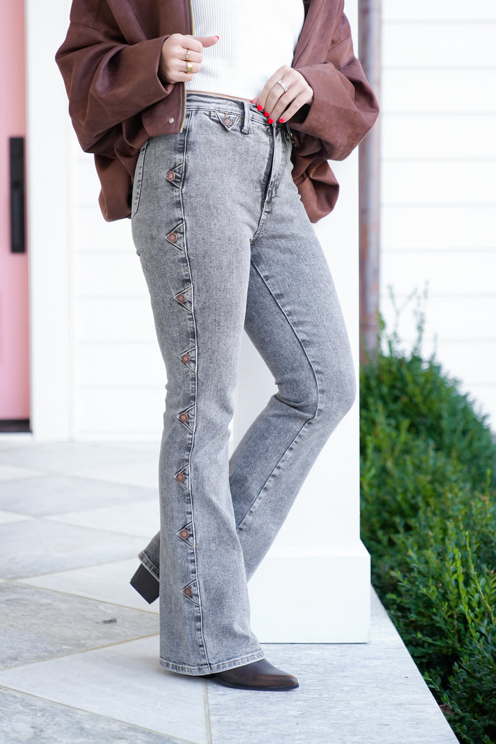 Judy Blue High Rise Grey Tummy Control Bootcut Jeans with Western Side Seam