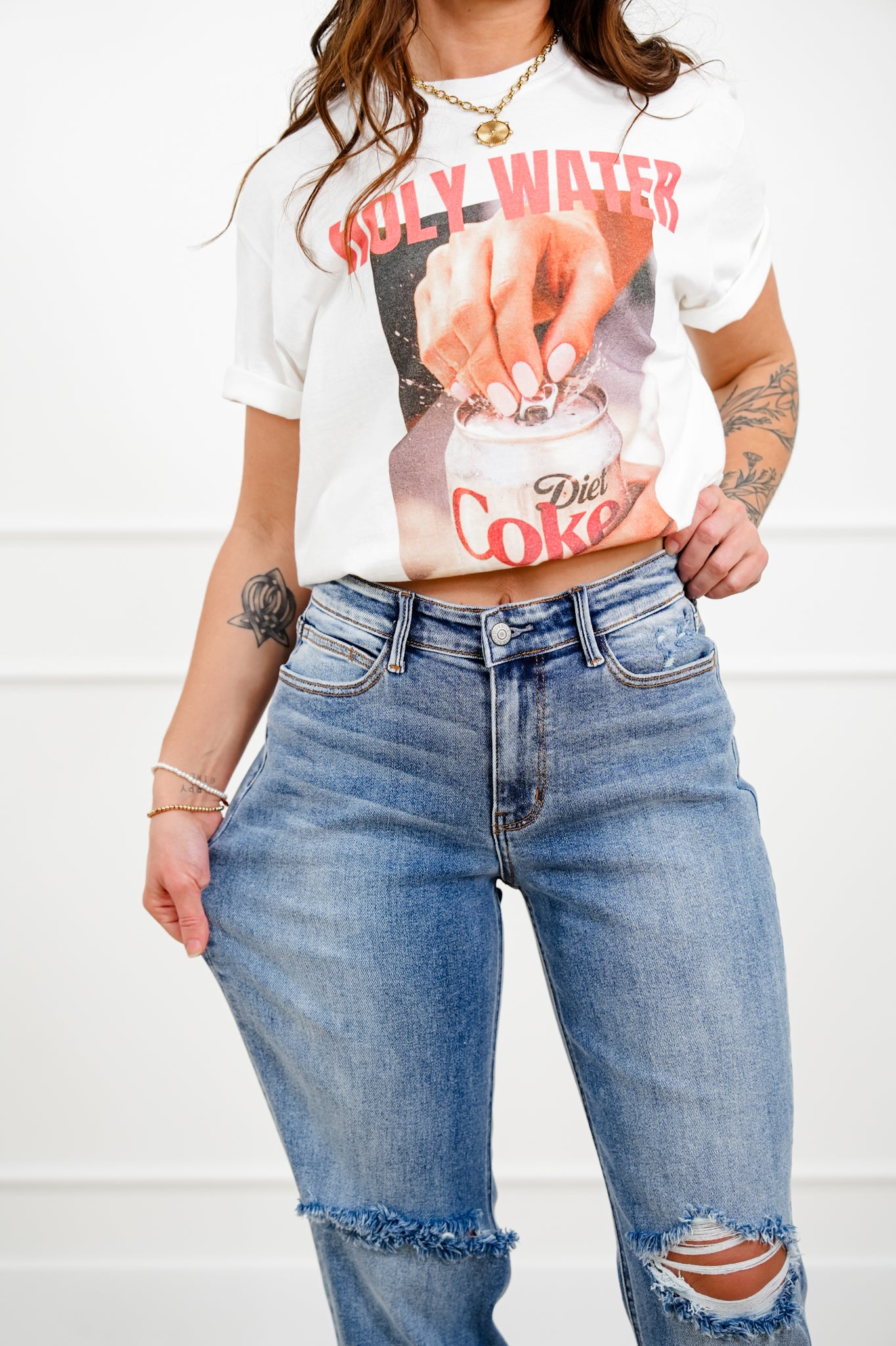 Judy Blue Mid Rise Medium Wash Distressed Boyfriend Jeans with