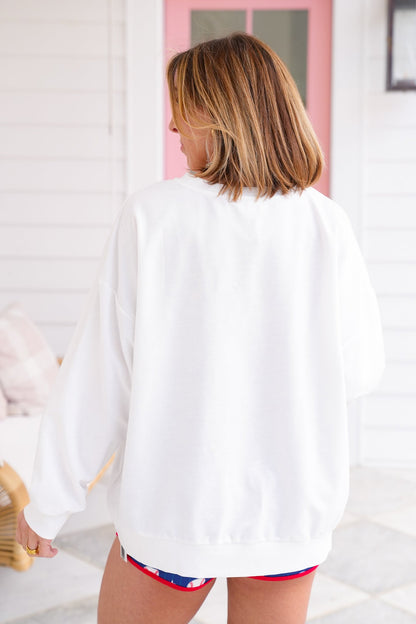 Long Sleeve "Strike Out" Baseball Patches Pullover Sweatshirt with Sequin Detail