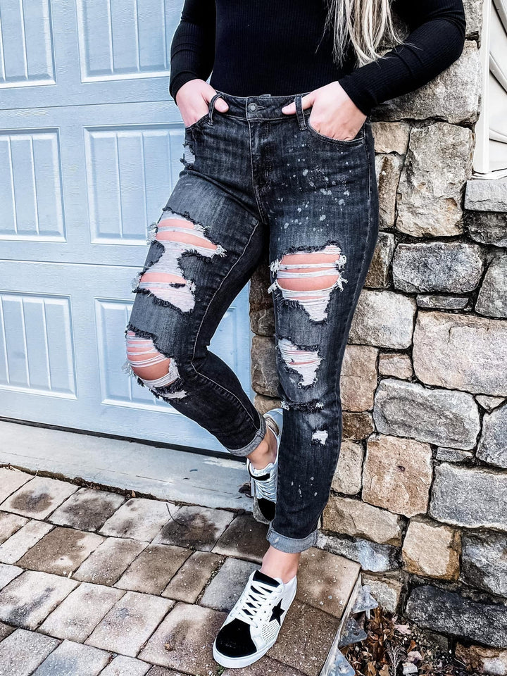 Judy Blue Grey Wash Grease Lightening Bleached Out Boyfriend Jeans
