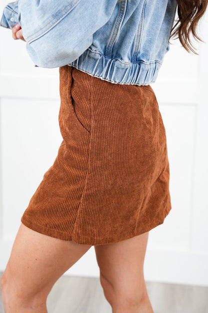 Corduroy Mini Skirt with Zipper Detail