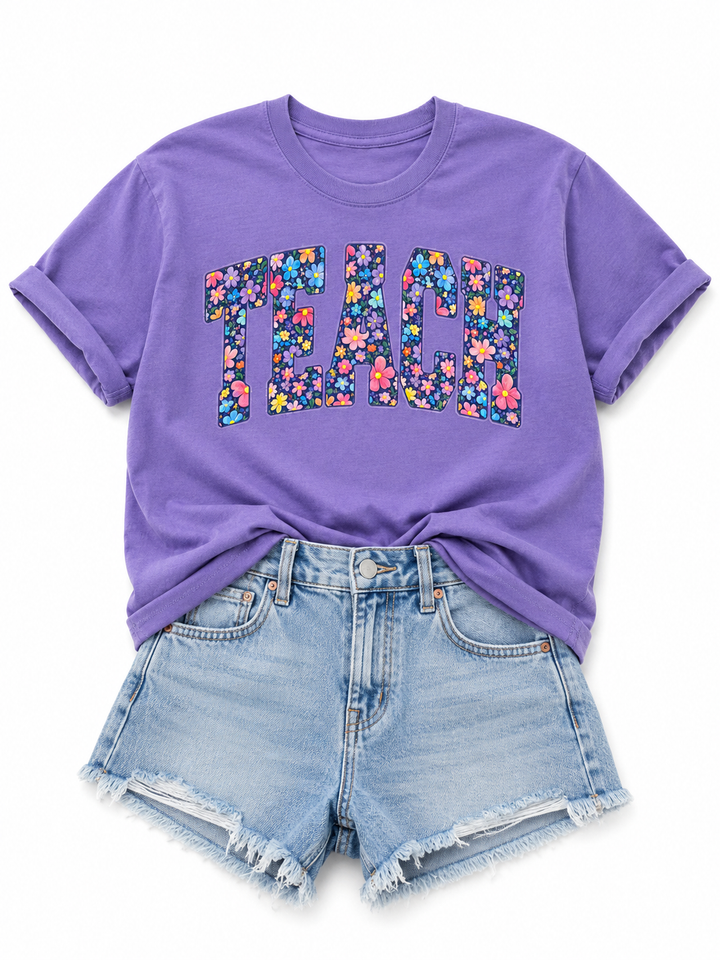 Plus/Reg Short Sleeve "Floral Teach" Graphic Tee