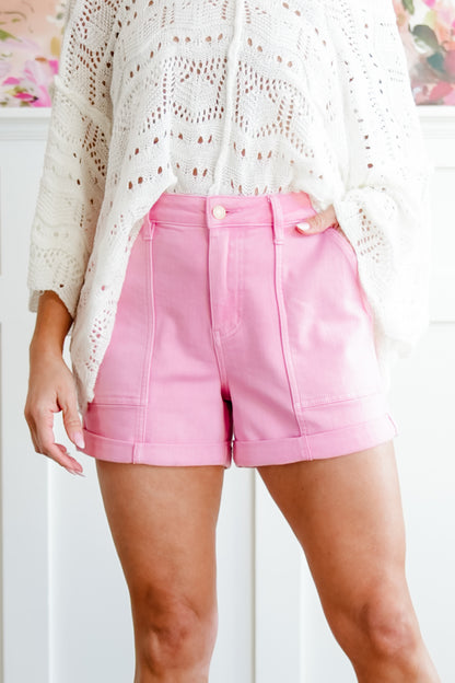 Judy Blue Pink Aurora Weekend Double Cuff Shorts