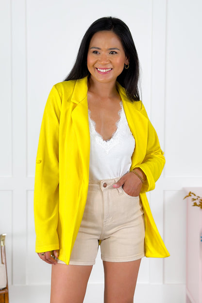 DOOR BUSTER! Plus/Reg Solid Long Sleeve Open Blazer With Side Pockets (Multiple Colors)
