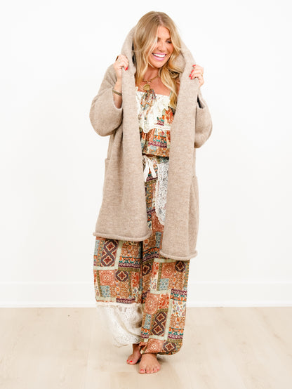 Long Sleeve Open Front Hooded Cardigan