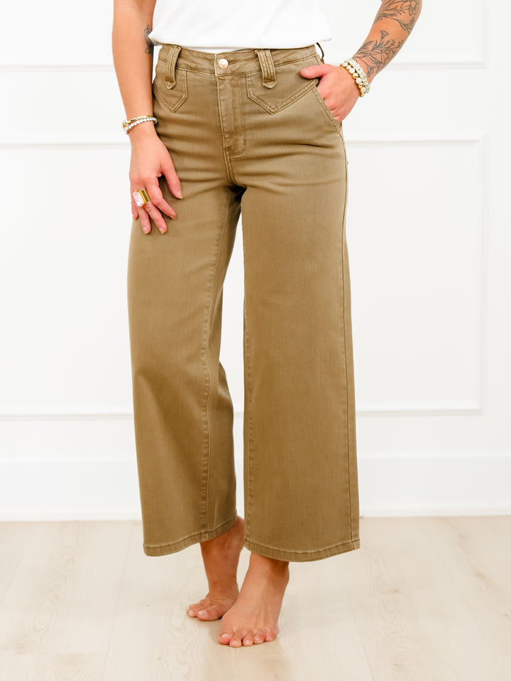 Judy Blue High Rise Yoke Front Brown Wide Leg Ankle Jeans