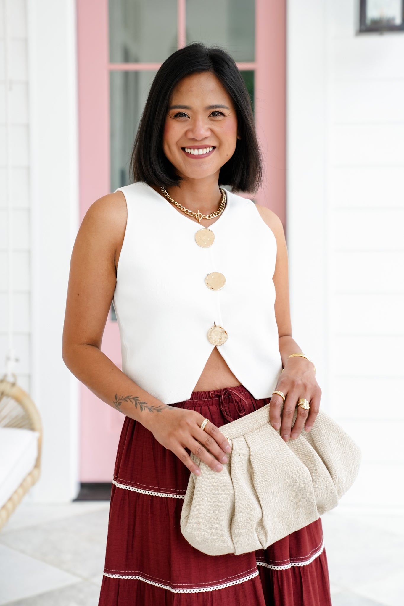 Knit Big Metal Button Down Vest