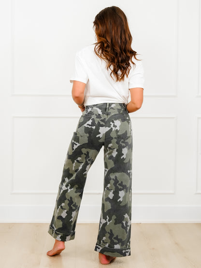 Mica High Rise Camo Wide Leg Cuffed Hem Jeans
