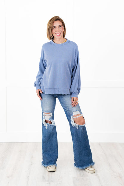 Ribbed Knit Long Sleeve Pullover Top