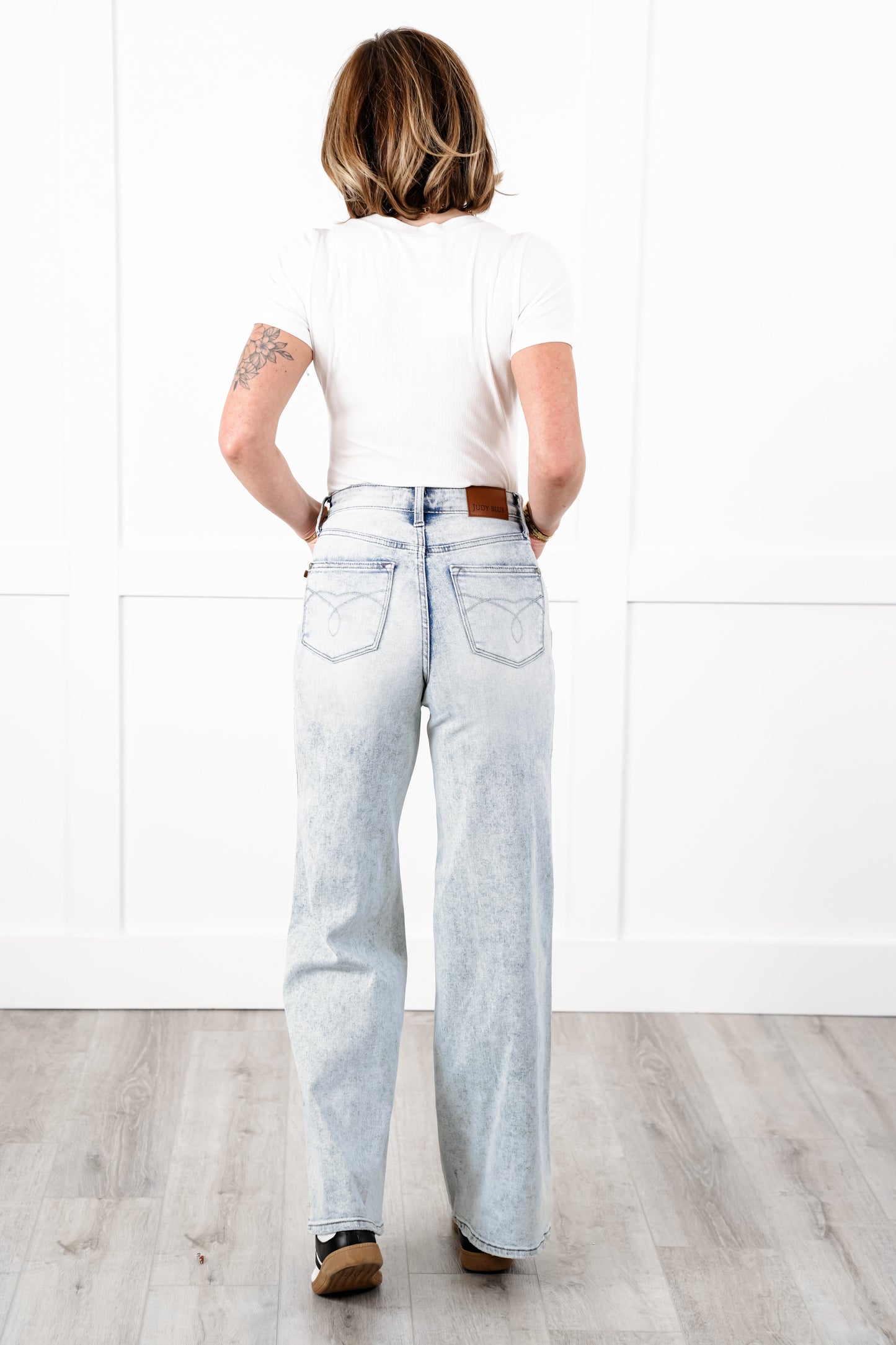 Judy Blue High Rise Light Wash Tummy Control Retro Wide Leg Jeans