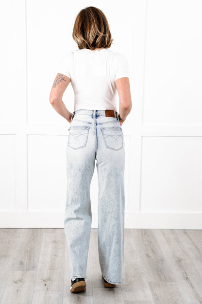 Judy Blue High Rise Light Wash Tummy Control Retro Wide Leg Jeans