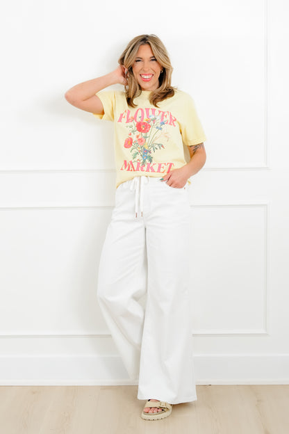 Judy Blue The Sunday Stroll High Rise Multiple Inseam White Featherweight Palazzo Jeans with Elastic Waistband