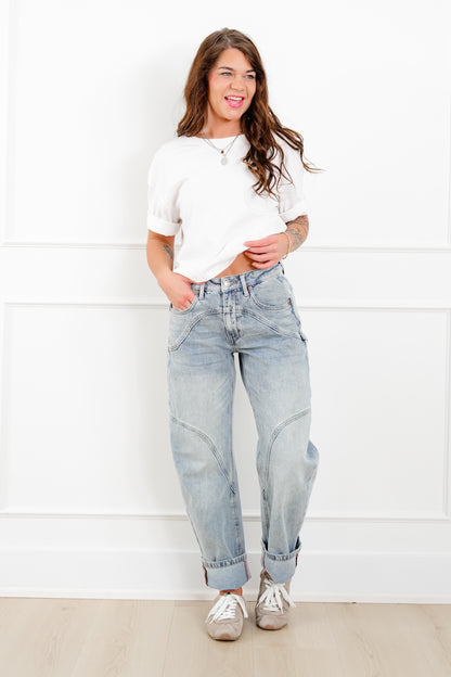 Restock! Saige High Rise Light Wash Barrel Jeans with Wide Cuff