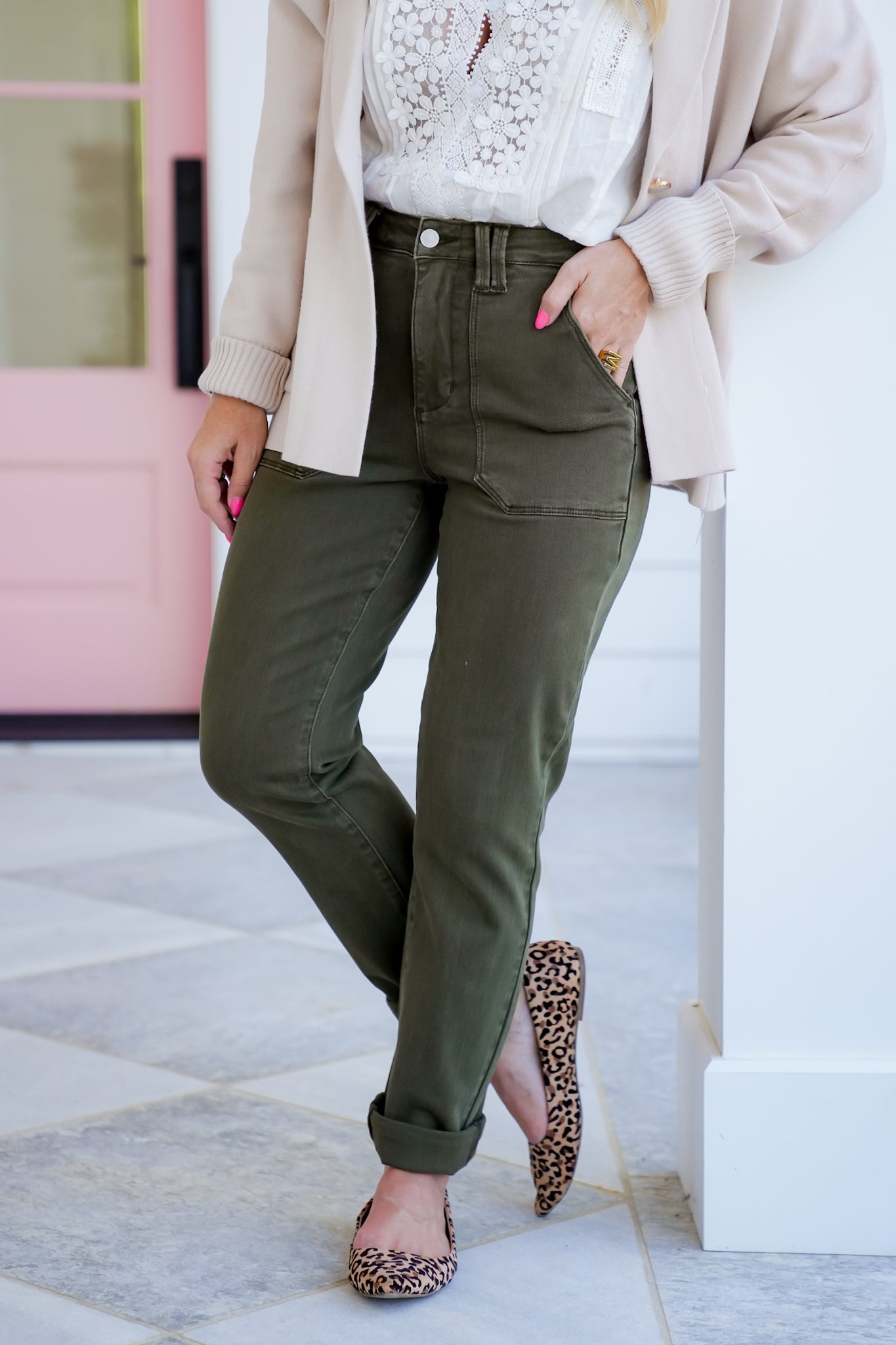 Judy Blue High Rise Green Cuffed Jeans