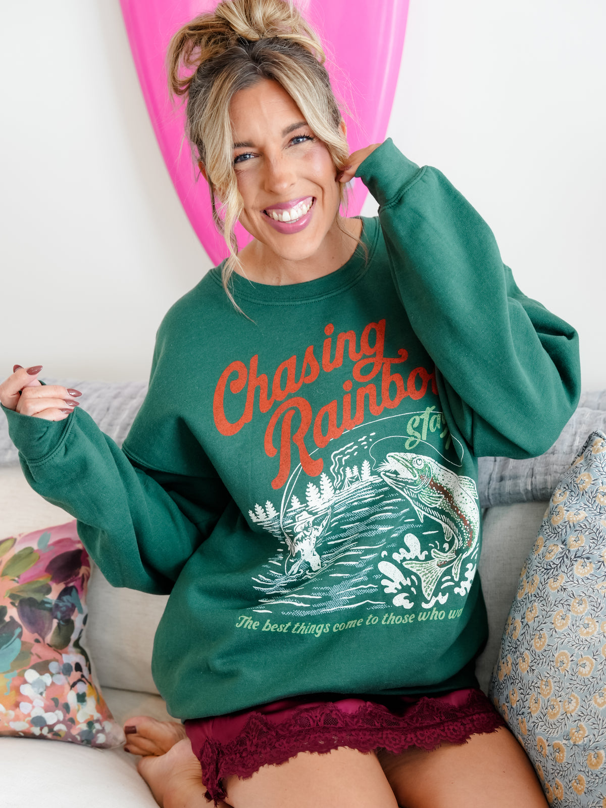 Long Sleeve "Chasing Rainbows" Trout Graphic Sweatshirt