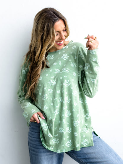 Floral Long Sleeve Round Neck Top