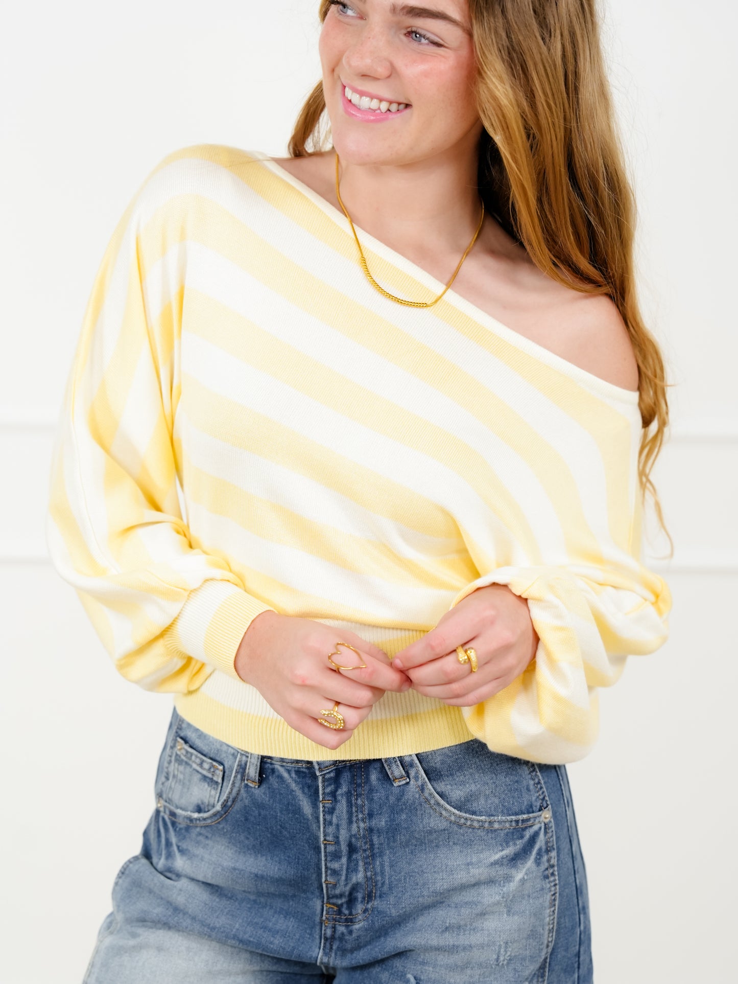 Stripe Long Sleeve Boat Neck Sweater