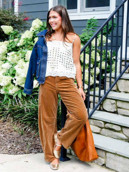 Risen High Rise Brown Corduroy Barrel Pants