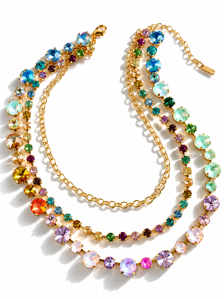 The Seraphina Layered Rainbow Gemstone Necklace - Freckled Poppy