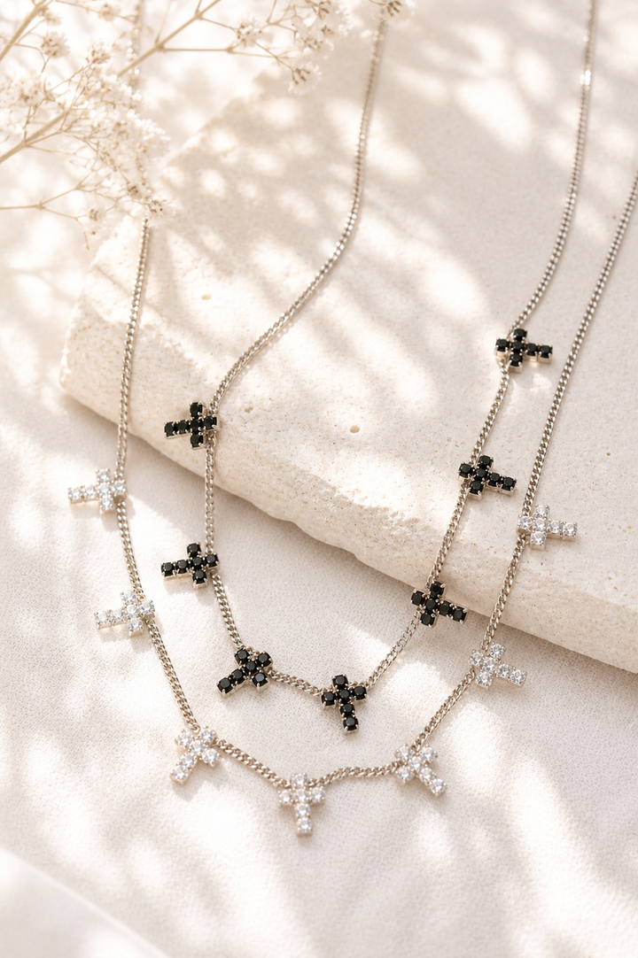 TOVA Antique Silver Multiple Cross Necklace