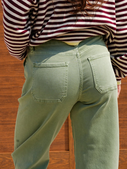 Risen Mid Rise Olive Tummy Control Barrel Jeans - Freckled Poppy