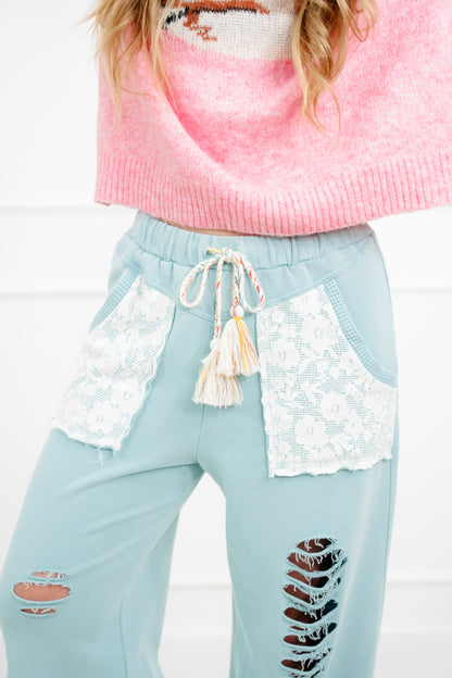 POL Distressed Elastic Waistband Jogger Pants