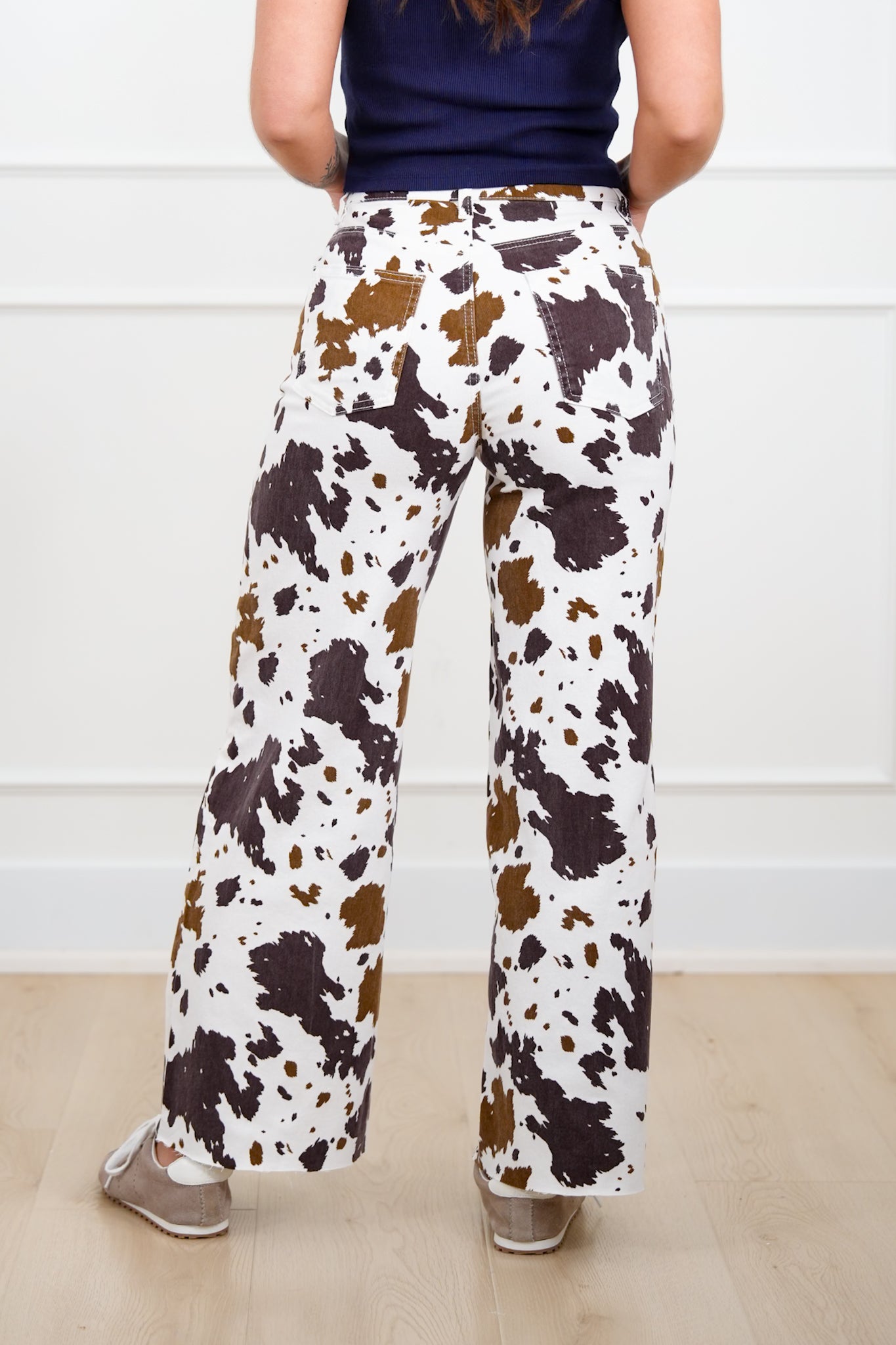 Cow Print Wide Leg Relaxed Fit Pants