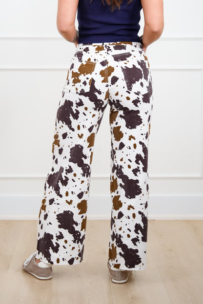 Cow Print Wide Leg Relaxed Fit Pants