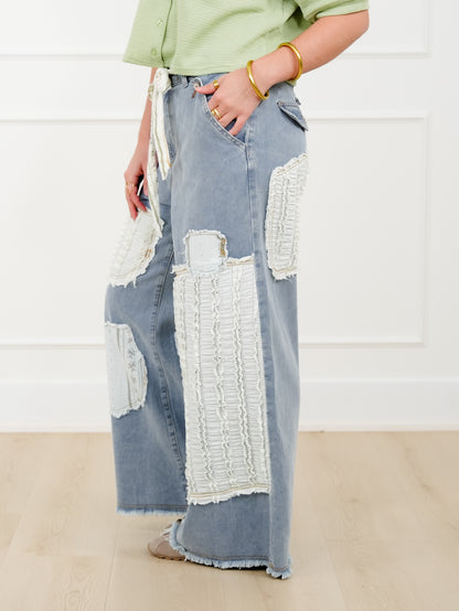 POL Vintage Patchwork Wide Leg Pants