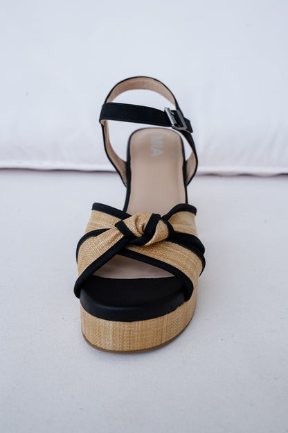MIA Woven Platform Block Heel Sandal with Knotted Detail