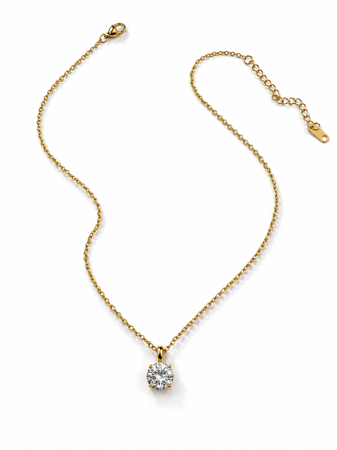 Golden Solitaire Crystal Pendant Necklace