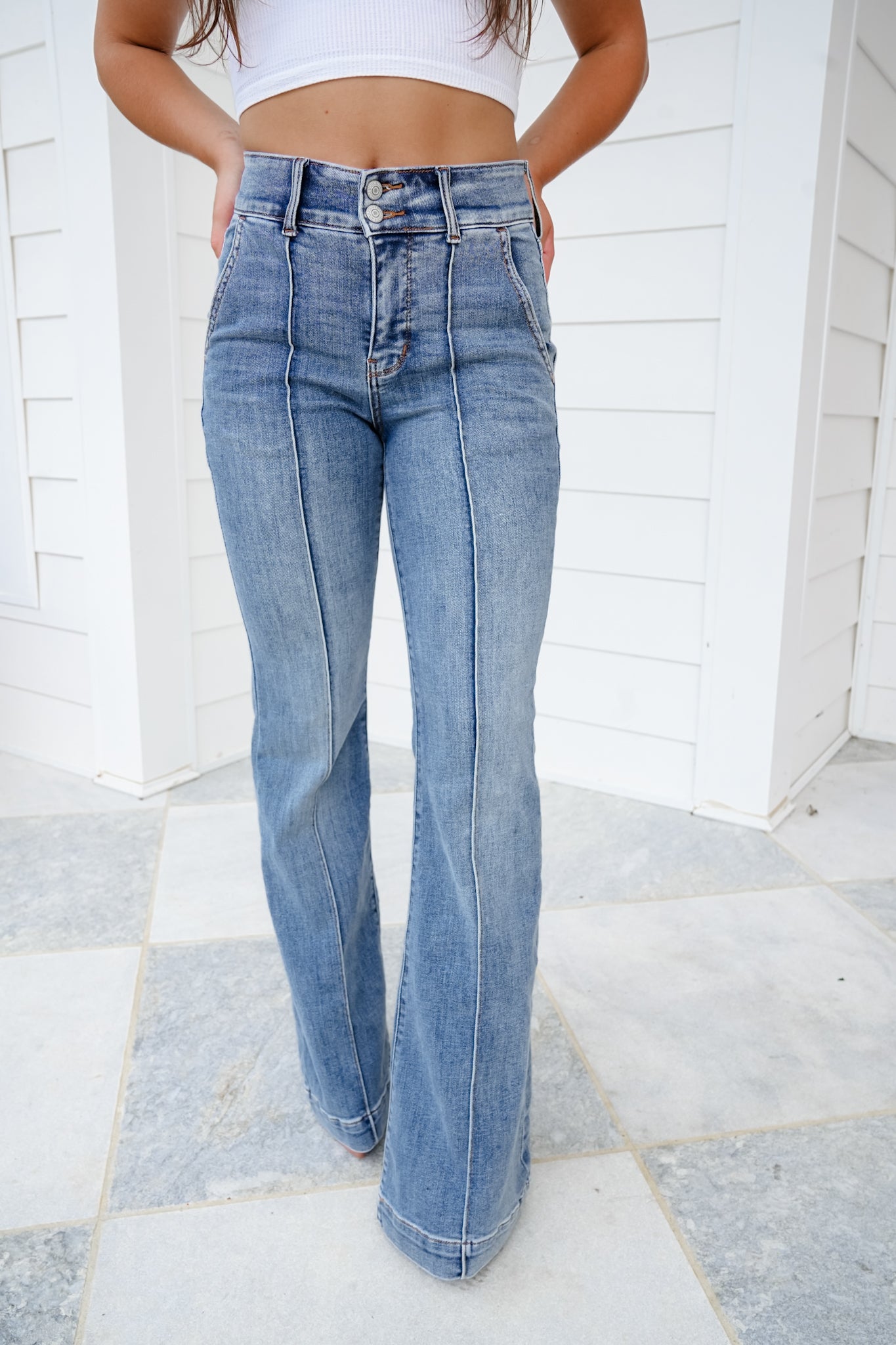 Restock Judy Blue High Rise Medium Wash Trouser Flare Jeans