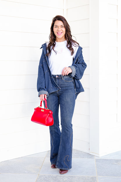 Judy Blue High Rise Medium Wash Western Studded Flare Jeans