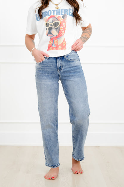 Restock! Risen High Rise Medium Wash Boyfriend Jeans