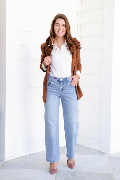 Risen High Rise Light Wash Cuffed Barrel Jeans