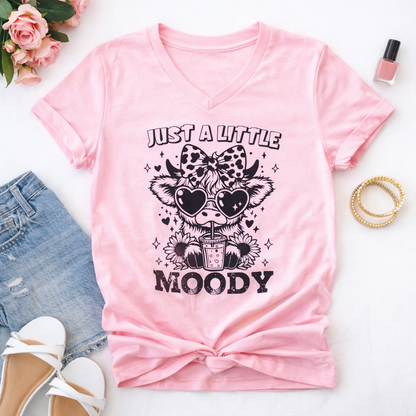Plus/Reg Short Sleeve V Neck "Just A Little Moody" Graphic Tee