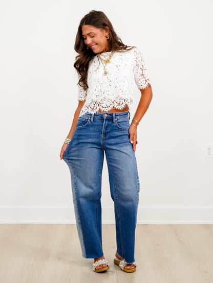 Risen High Rise Medium Wash Slouchy Barrel Jeans With Contrasting Wash