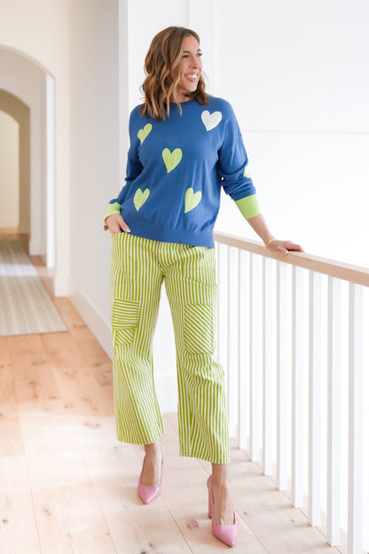 All Over Heart Pattern Long Sleeve Pullover Sweater