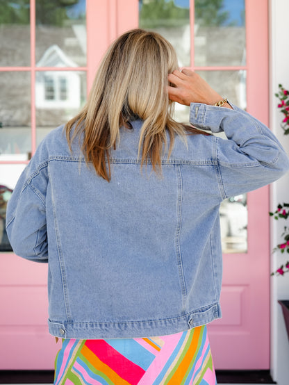 Gemstone Studded Vintage Wash Jacket - Freckled Poppy