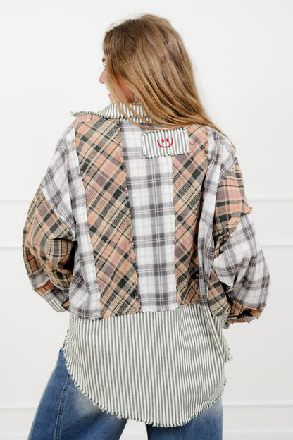 Plaid Pattern Long Sleeve Button Up Top