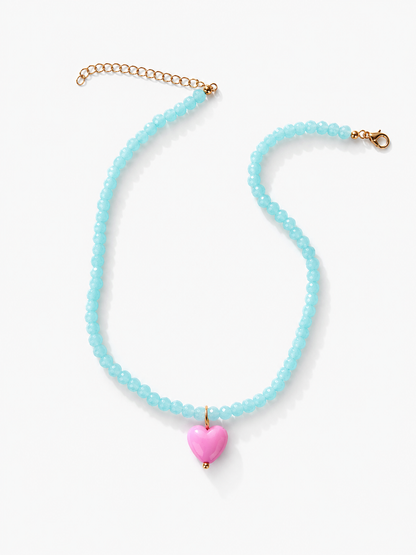 Colorful Beaded Necklace with Heart Pendant