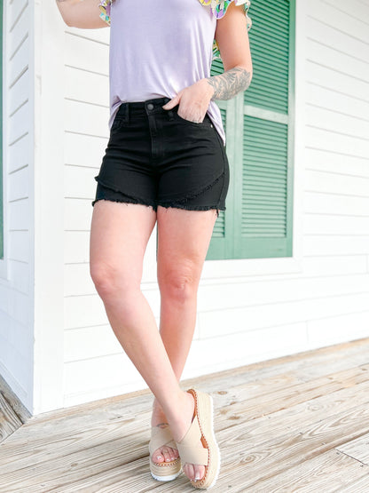 Judy Blue Field of Tulips black frayed Tulip Hem Shorts