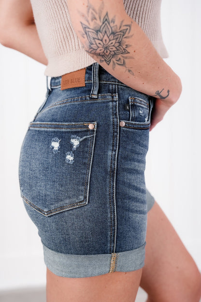 Judy Blue Under Control Dark Wash Tummy Control Vintage Cuffed Shorts