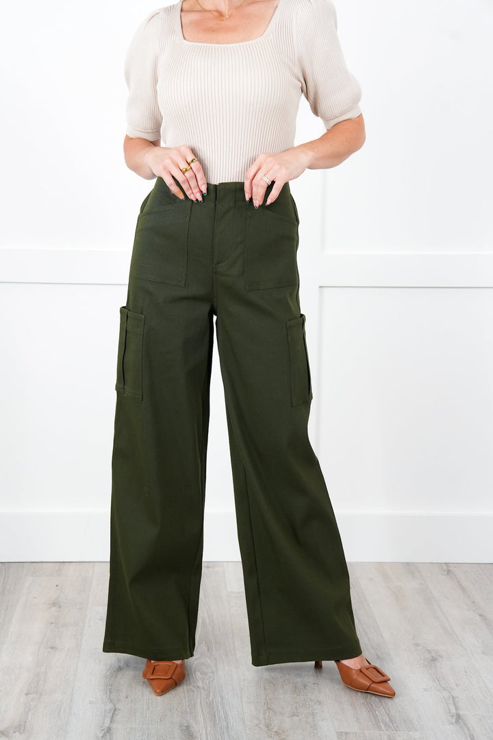 Solid High Waisted Cargo Pants with Pockets