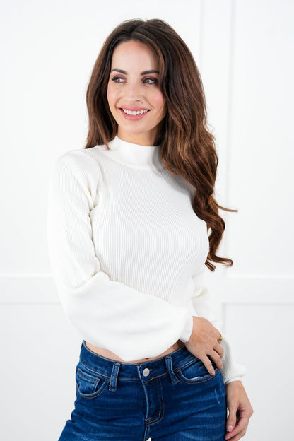 Solid Ribbed Long Sleeve Top with Open Back Tie Detail