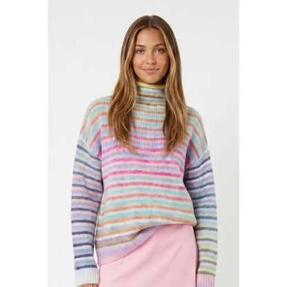 Multi Color Stripe Long Sleeve Mock Neck Sweater
