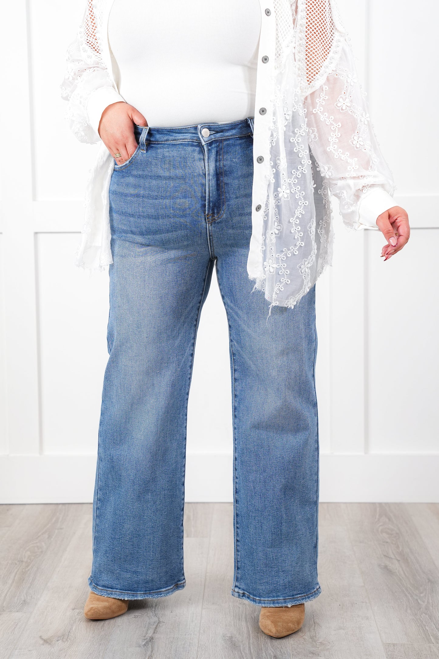 Risen Day Dreamer High Rise Light Wash Relaxed Straight Leg Ankle Jeans