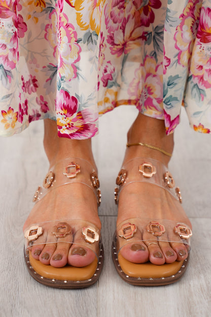 Corky's "Low Tide" Clear Strap Sandal with Gold Accents