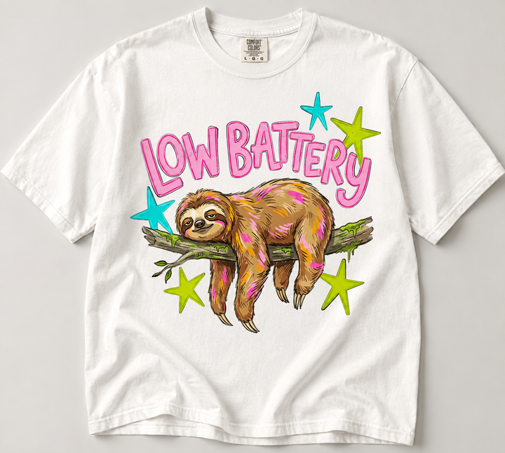 Plus/Reg Short Sleeve "Low Battery" Sloth Graphic Tee